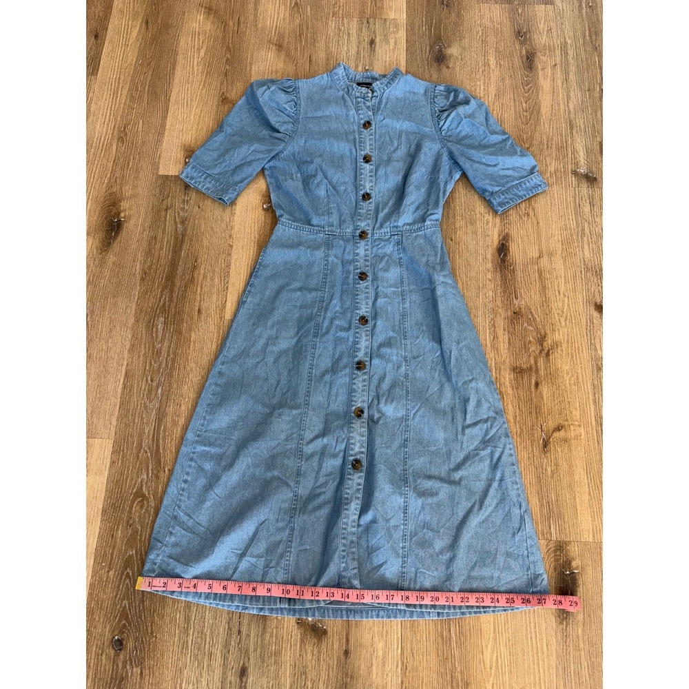 Who What Wear Boho Prairie Denim Midi Dress XS Blue Puff Sleeve Button Front - Picture 8 of 10